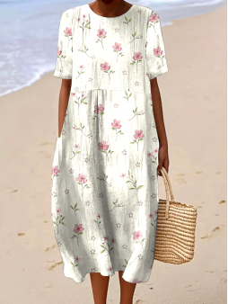 Women's Casual Floral Print Round Neck Short Sleeve Dress