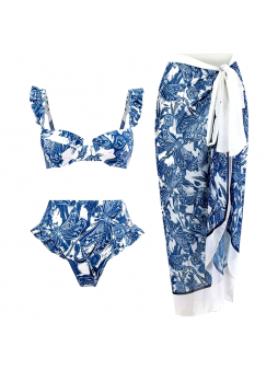 Blue Dragonfly High Waist Swimsuit Set