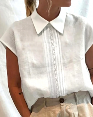 Women's Casual Solid Color Lace Stitching Lapel Shirt