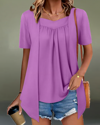 Women'S Casual Fashion Loose Fake Two-Piece Short-Sleeved Top