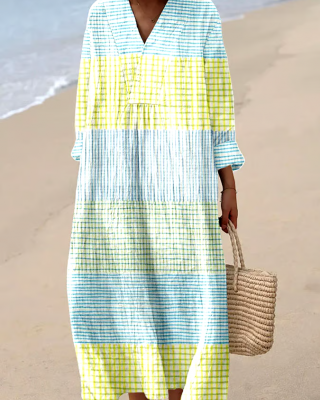 Women's Casual Plaid Loose Long Sleeve Dress