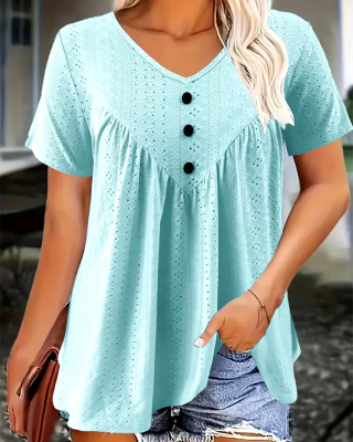 Women'S Casual Short-Sleeved V-Neck Regular T-Shirt
