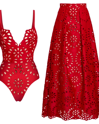 DBVACAY Laser Cutting Flower Hollow Flared Skirt Swimsuit Set