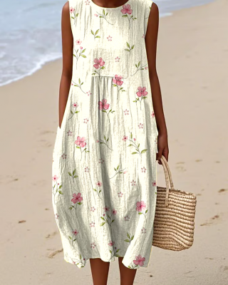 Women's Casual Floral Print Round Neck Sleeveless Dress