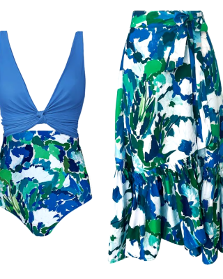 Blue Reversible Multi Wear Bikini And Skirt Swimsuit Set