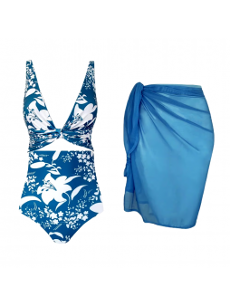 Blue Reversible Multi Wear Bikini And Sarong Swimsuit Set