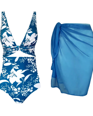 Blue Reversible Multi Wear Bikini And Sarong Swimsuit Set