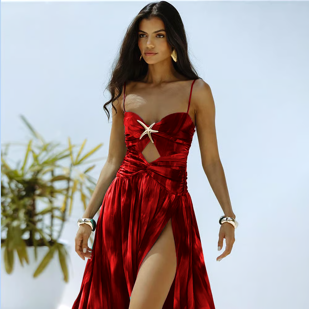 Starfish Decoration Print Hollow-out Swimsuit Set