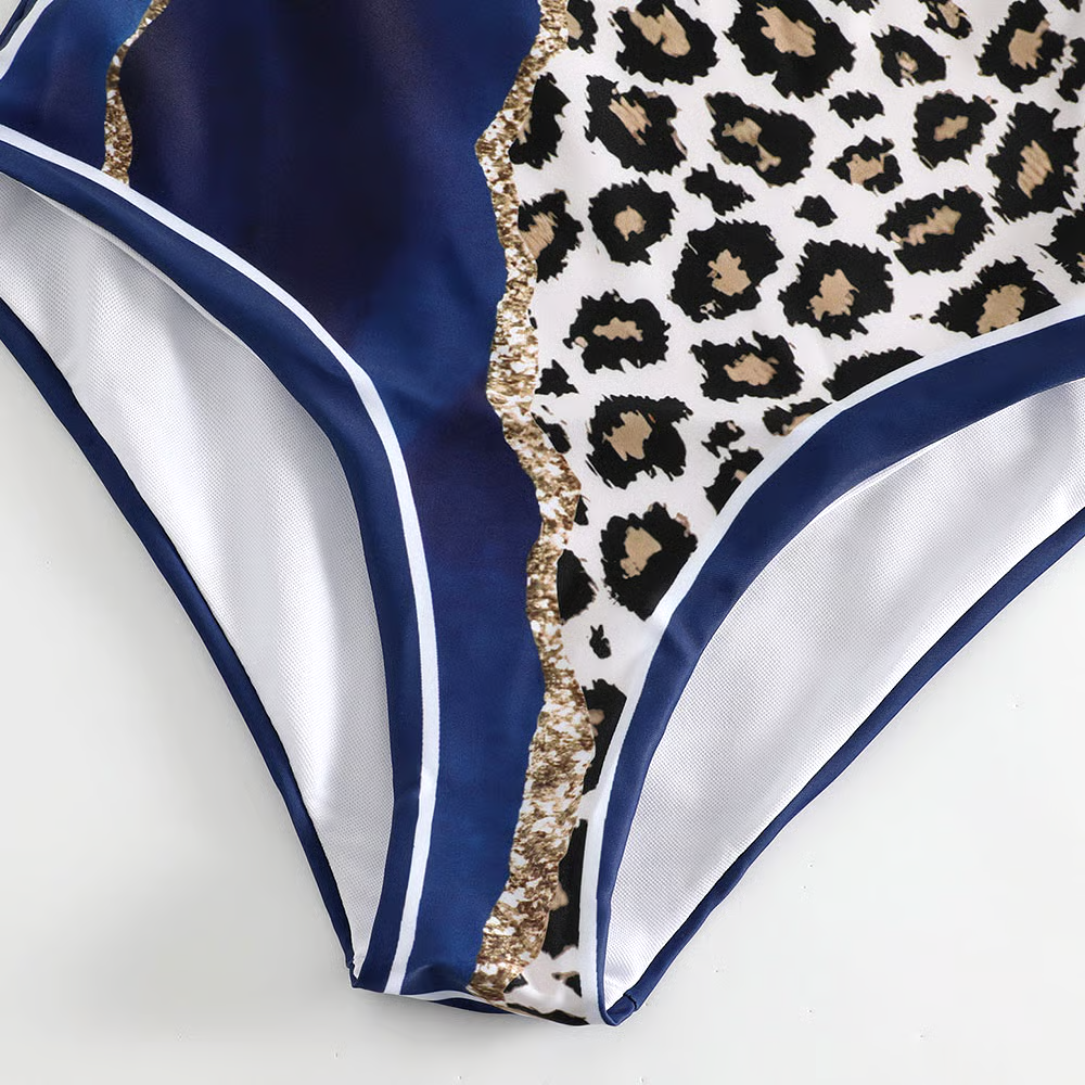 Blue Marble Lleopard Pprint Swimsuit Set