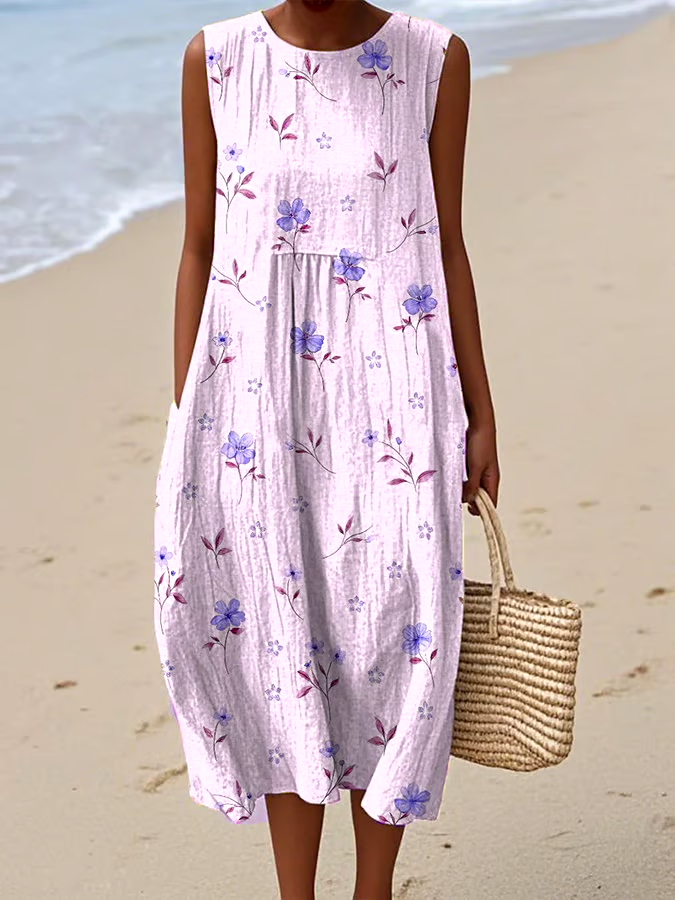 Women's Casual Floral Print Round Neck Sleeveless Dress