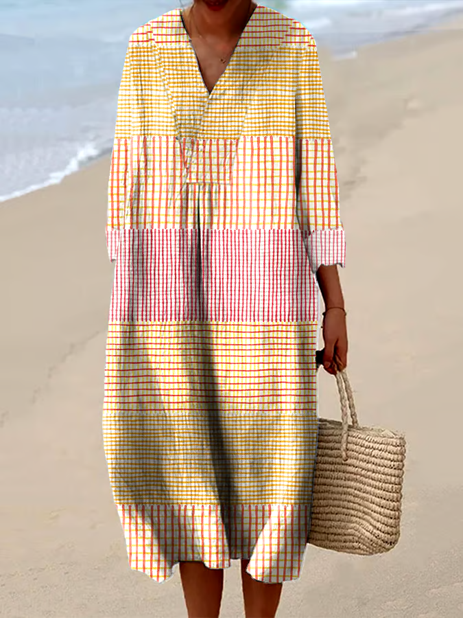 Women's Casual Plaid Loose Long Sleeve Dress