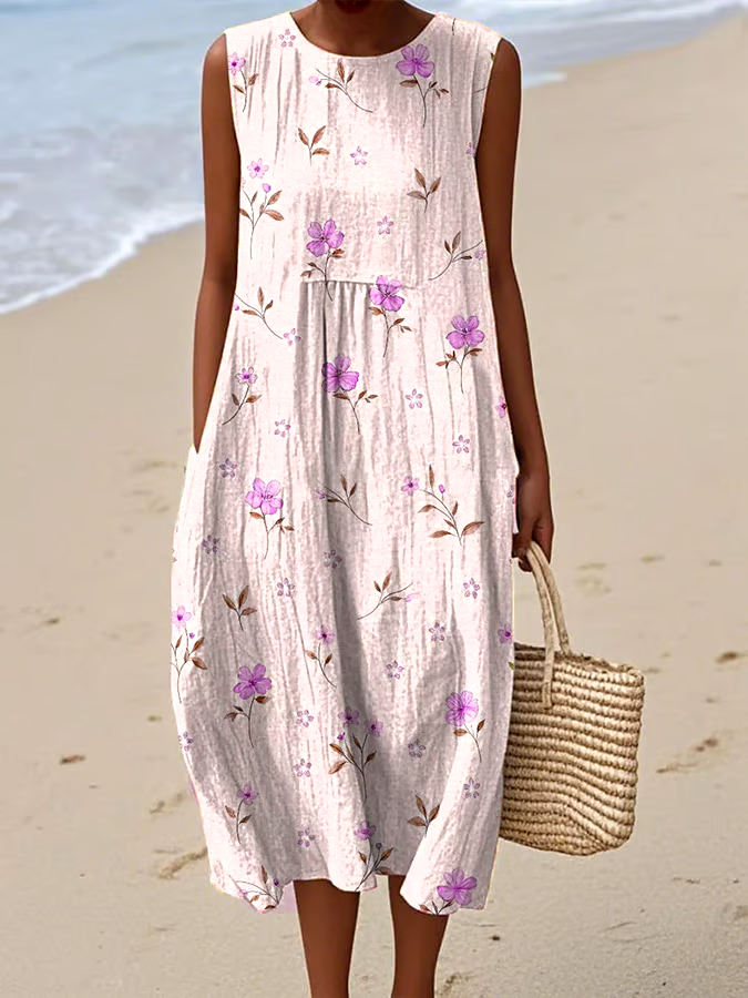 Women's Casual Floral Print Round Neck Sleeveless Dress