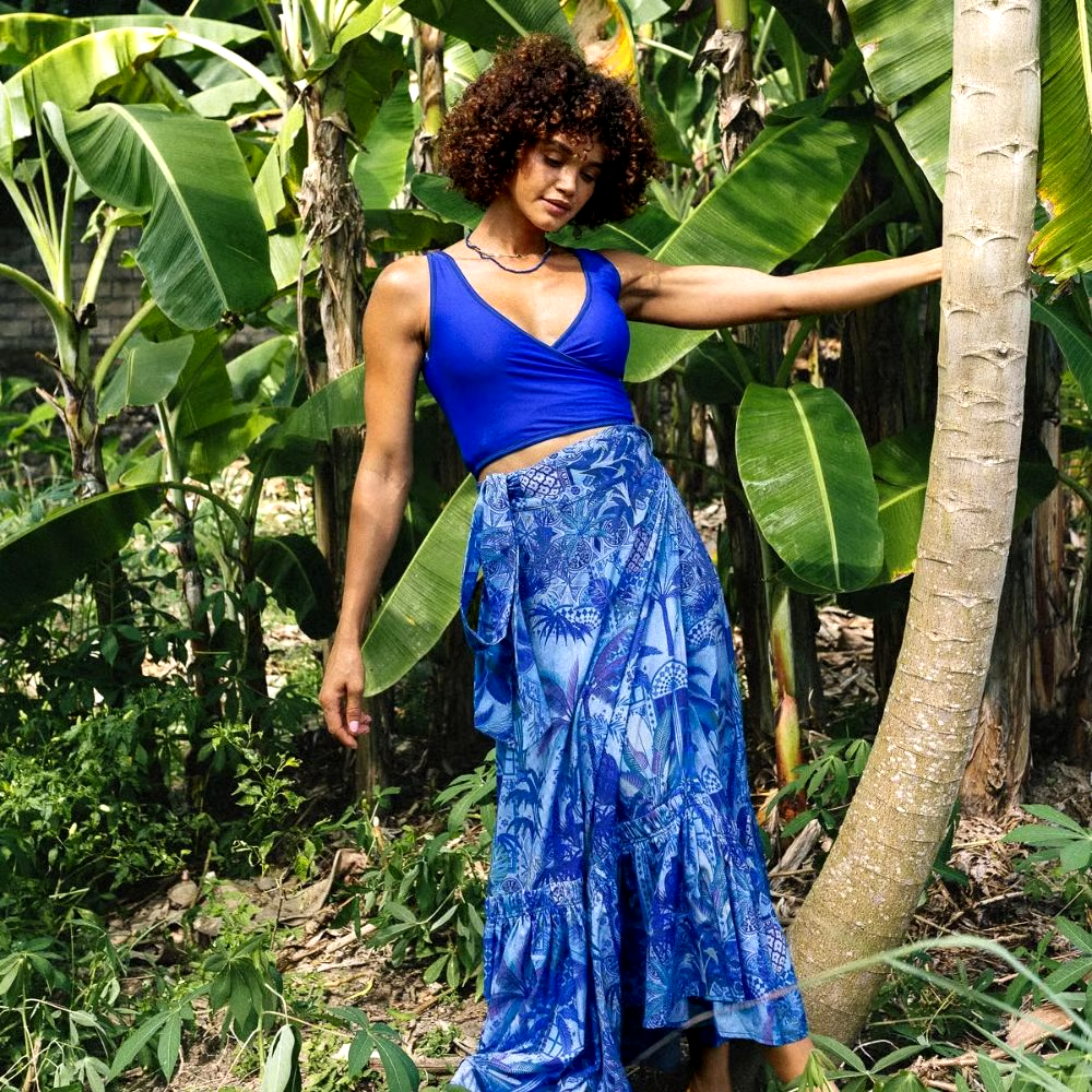 Blue Reversible High Waist Bikini And Sarong Swimsuit Set