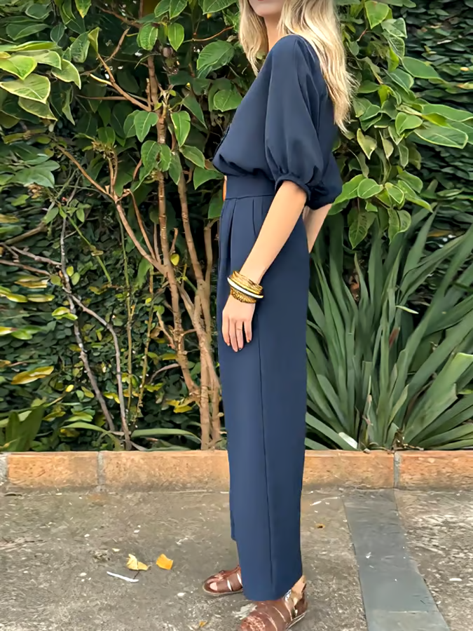 Women's Casual V-Neck Button Top and Pants Two-Piece Set Women's Casual V-Neck Button Top and Pants Two-Piece Set