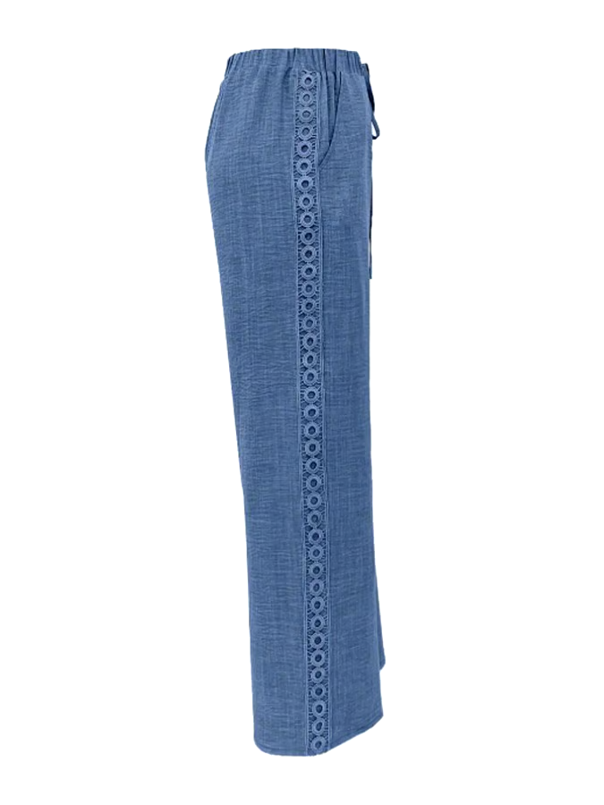 Women's Casual Solid Color Side Hollow Design Cotton and Linen Pants