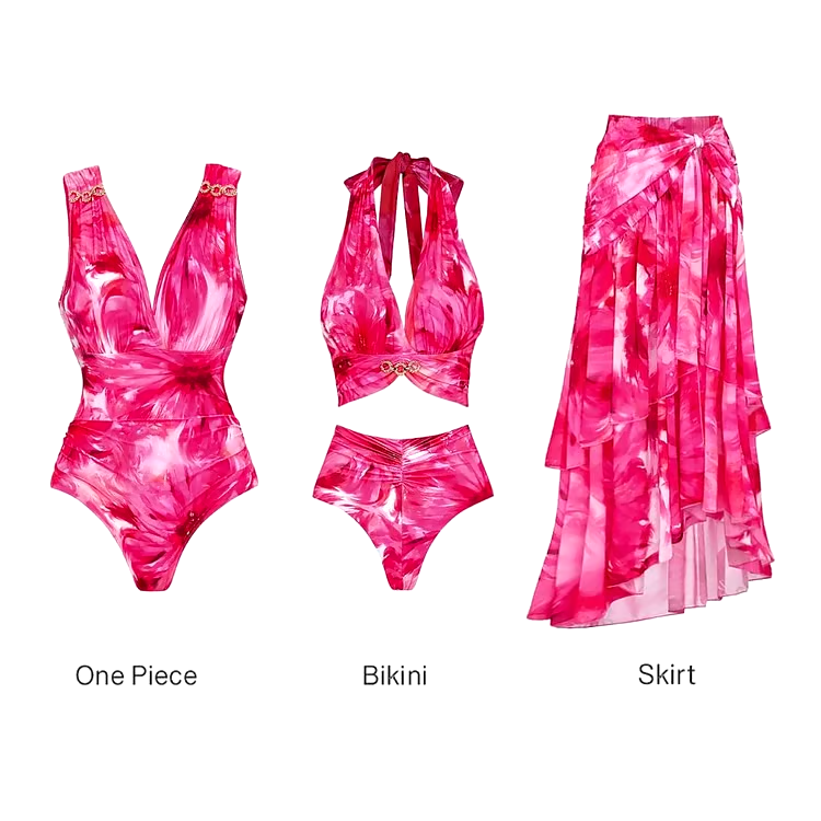 Floral Printed Halter One piece Swimsuit Set