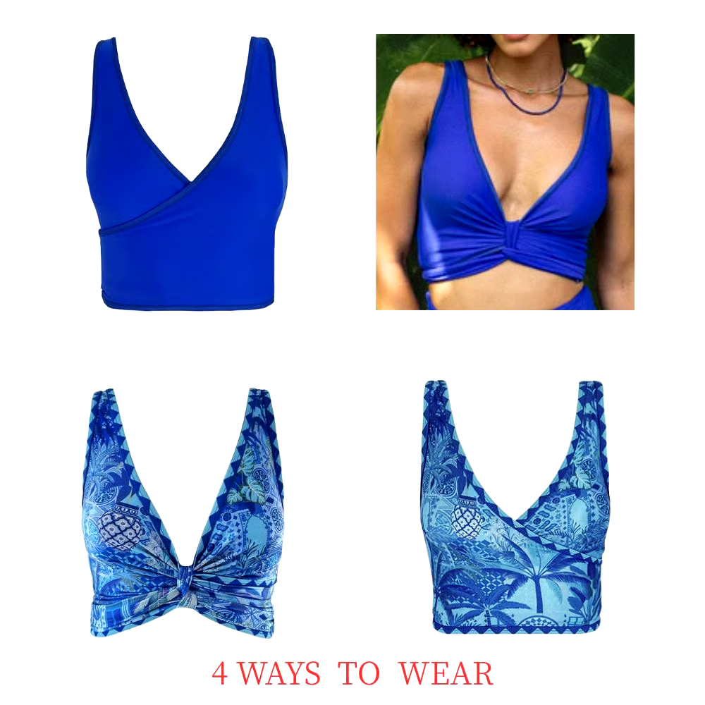 Blue Reversible High Waist Bikini And Sarong Swimsuit Set