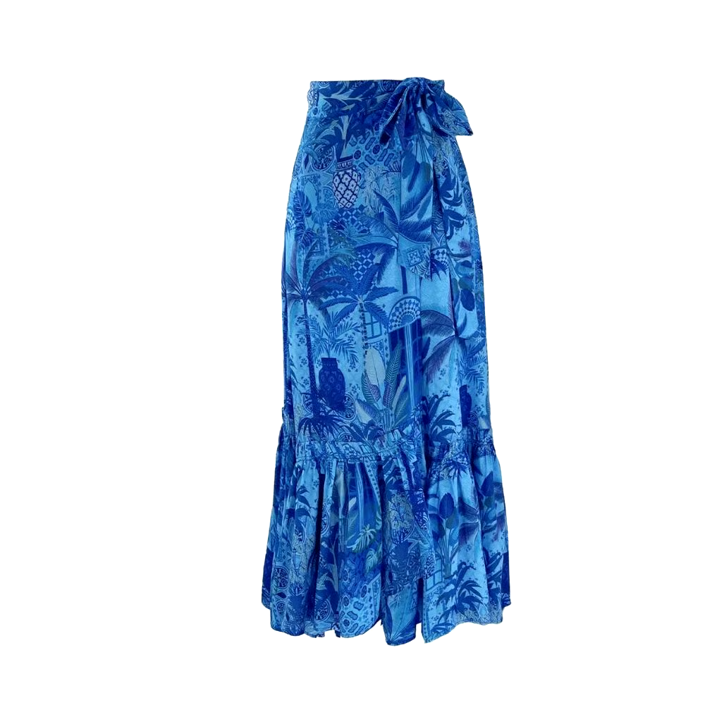 Blue Reversible High Waist Bikini And Sarong Swimsuit Set