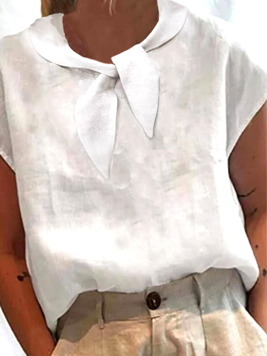 Women'S Casual Solid Color Short-Sleeved Cotton And Linen Top
